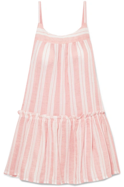 Shop Lemlem + Net Sustain Doro Ruffled Striped Cotton-blend Gauze Mini Dress In Blush