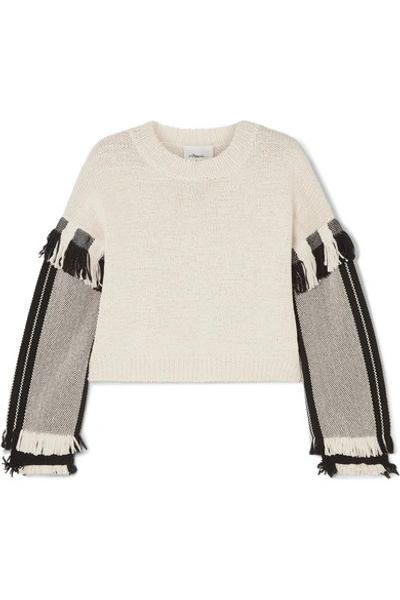 Shop 3.1 Phillip Lim / フィリップ リム Cropped Fringed Cotton-blend Sweater In Ecru