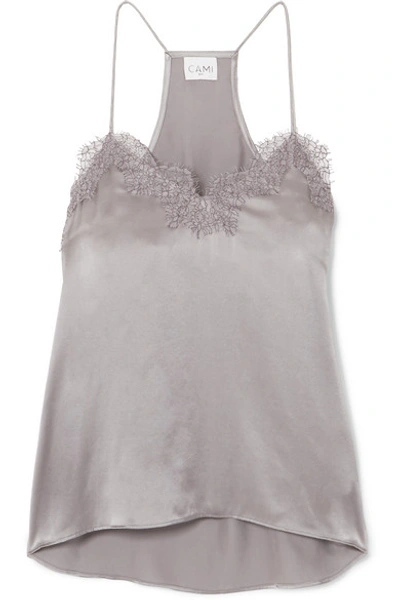 Shop Cami Nyc The Racer Lace-trimmed Silk-charmeuse Camisole In Gray
