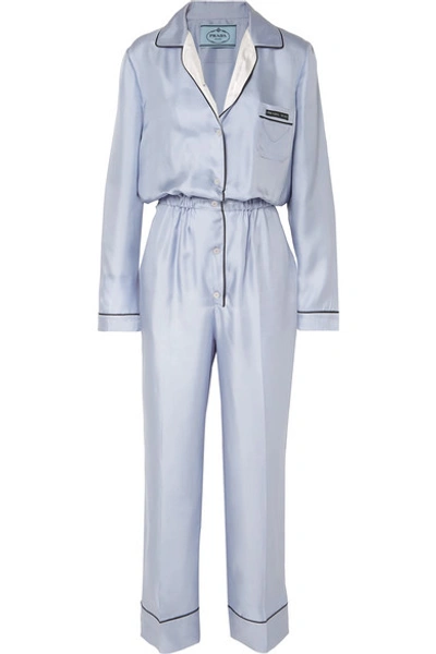 Shop Prada Silk-twill Jumpsuit In Light Blue