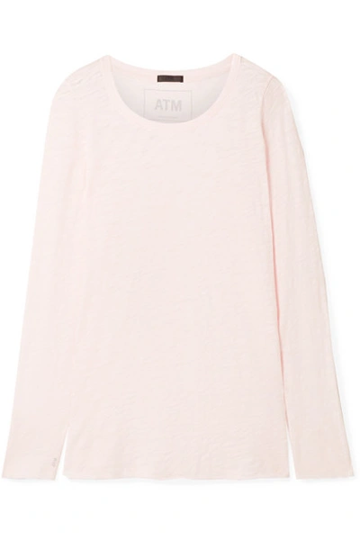 Shop Atm Anthony Thomas Melillo Distressed Slub Cotton-jersey Top In Pastel Pink