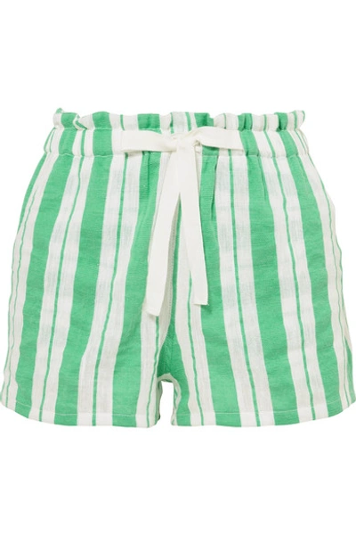 Shop Lemlem + Net Sustain Doro Striped Cotton-blend Gauze Shorts In Light Green