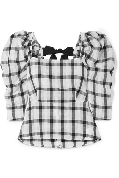 Shop Arias Grosgrain-trimmed Checked Voile Top In White