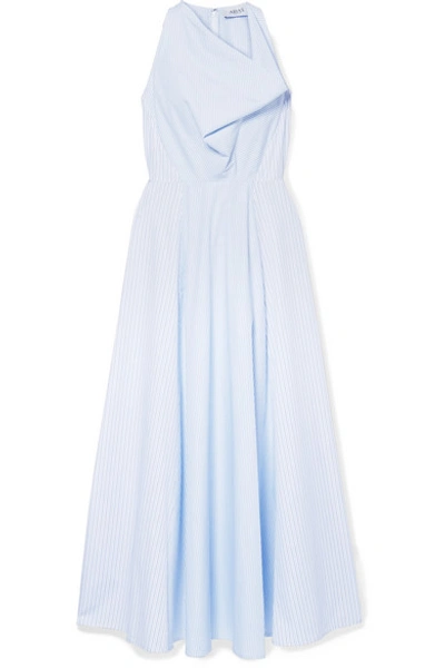 Shop Arias Draped Striped Cotton-poplin Maxi Dress In Blue
