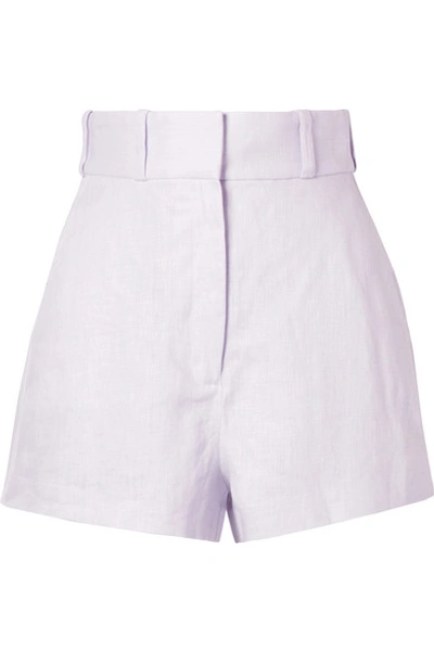 Shop Zimmermann Ninety-six Racer Linen Shorts In Lavender