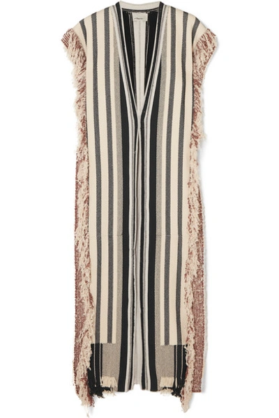 Shop 3.1 Phillip Lim / フィリップ リム Fringed Striped Cotton-blend Robe In Ecru