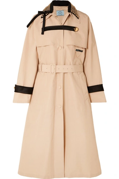Shop Prada Studded Cotton-blend Twill Trench Coat In Beige