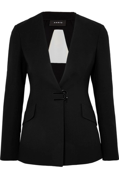 Shop Akris Alize Tulle-panelled Wool-blend Crepe Blazer In Black
