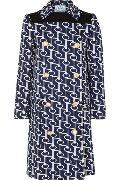 Shop Prada Double-breasted Jacquard-knit Coat In Navy