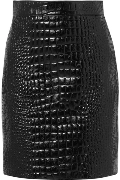 Shop Gucci Croc-effect Leather Mini Skirt In Black