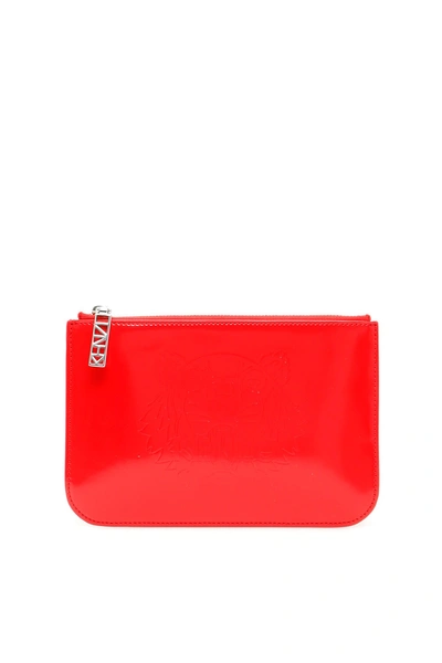 Shop Kenzo Zipped Clutch Bag In Red