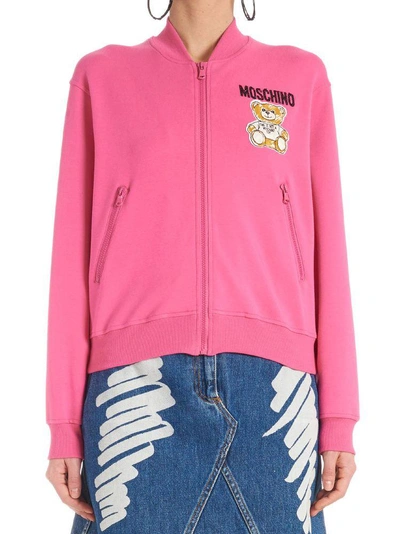 Shop Moschino Teddy Bomber Jacket In Pink