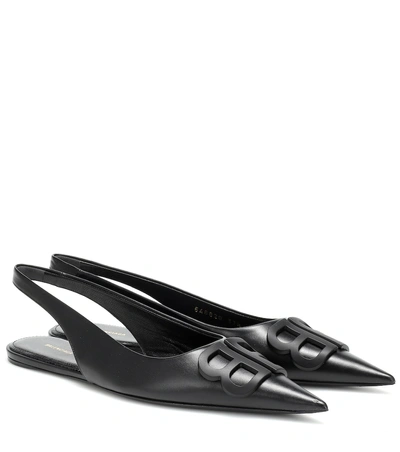 Shop Balenciaga Bb Leather Slingback Ballet Flats In Black