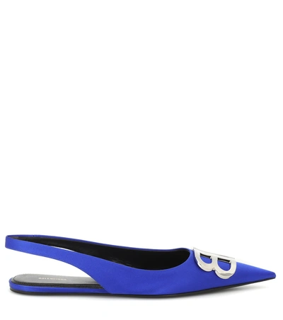 Shop Balenciaga Bb Satin Slingback Ballet Flats In Blue