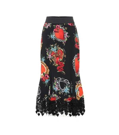 Shop Dolce & Gabbana Printed Crêpe Midi Skirt In Black