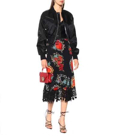 Shop Dolce & Gabbana Printed Crêpe Midi Skirt In Black