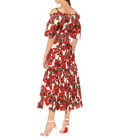 Shop Dolce & Gabbana Floral Cotton Poplin Midi Dress In Red