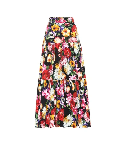 Shop Dolce & Gabbana Floral Cotton Poplin Maxi Skirt In Black