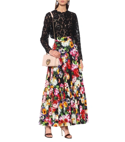 Shop Dolce & Gabbana Floral Cotton Poplin Maxi Skirt In Black