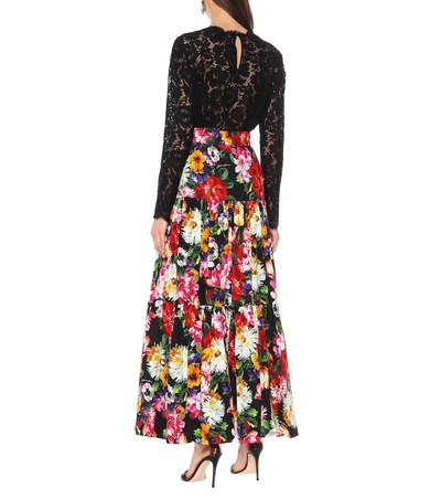 Shop Dolce & Gabbana Floral Cotton Poplin Maxi Skirt In Black