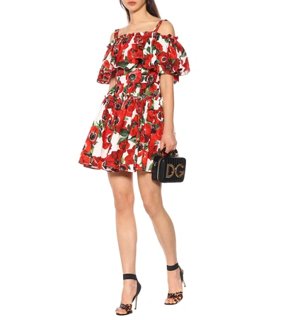 Shop Dolce & Gabbana Floral Cotton Poplin Minidress In Red