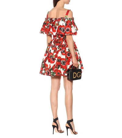 Shop Dolce & Gabbana Floral Cotton Poplin Minidress In Red