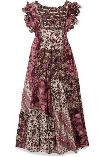Shop Ulla Johnson Zoya Cutout Floral-print Cotton And Silk-blend Maxi Dress In Fuchsia