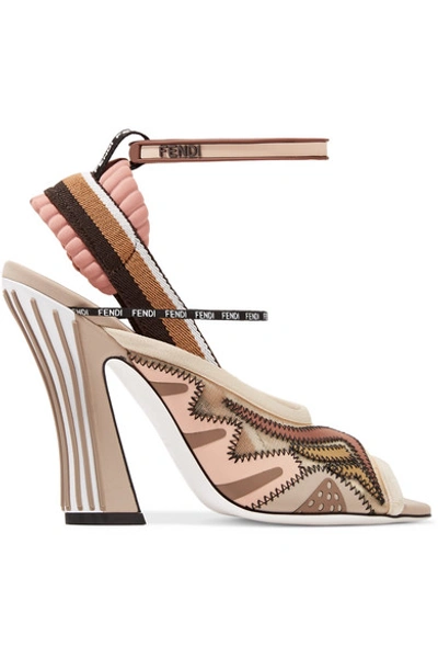 Shop Fendi Logo-print Appliquéd Mesh And Neoprene Sandals