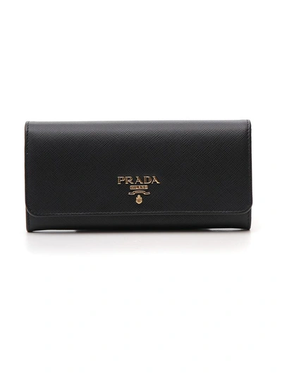 Shop Prada Logo Fold Continental Wallet In Black