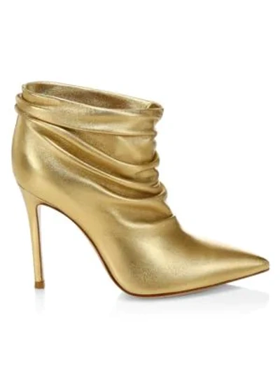 Shop Gianvito Rossi Women's Cyril Ruched Metallic Leather Ankle Boots In Gold