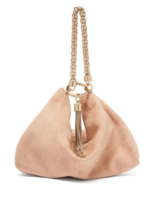 pale pink suede clutch bag