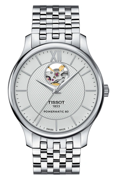 Shop Tissot Tradition Bracelet Watch, 40mm In Silver/ Rose Gold