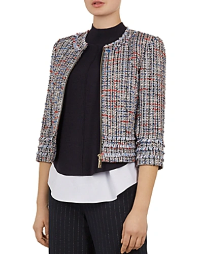 Shop Ted Baker Working Title Yuliete Cropped Bouclé Jacket In Mid Blue