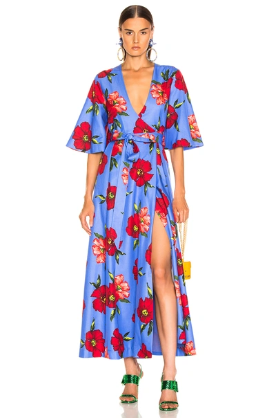 Shop Rebecca De Ravenel Daisy Wrap Dress In Blue Hibiscus