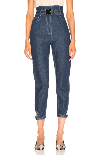 Shop Fendi Belted High Waisted Jean In Blue