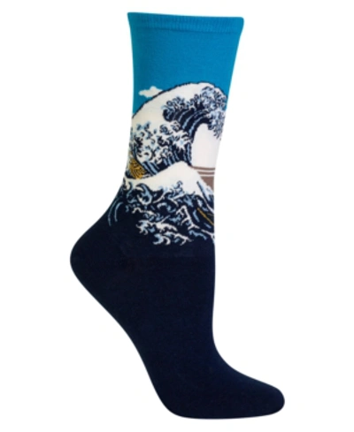 Shop Hot Sox Women's Hokusai's Great Wave Fashion Crew Socks In Marine