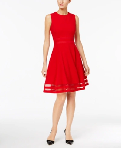 Shop Calvin Klein Illusion-trim Fit & Flare Dress, Regular & Petite Sizes In Serene