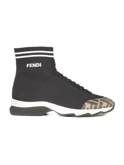 Shop Fendi Sock Style Sneakers In Ej Black White Tobacco