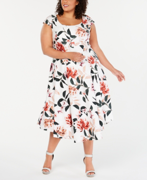 calvin klein floral print fit and flare dress