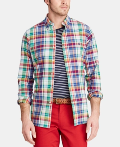 Shop Polo Ralph Lauren Men's Classic-fit Madras Shirt In 3315 Shamrock/navy Multi