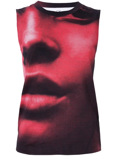 Shop Ck Calvin Klein Half Face Print Tank Top In Red