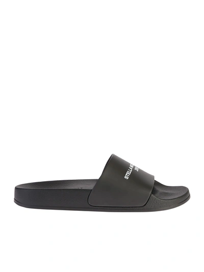 Shop Stella Mccartney Branded Slide Sandals In Black