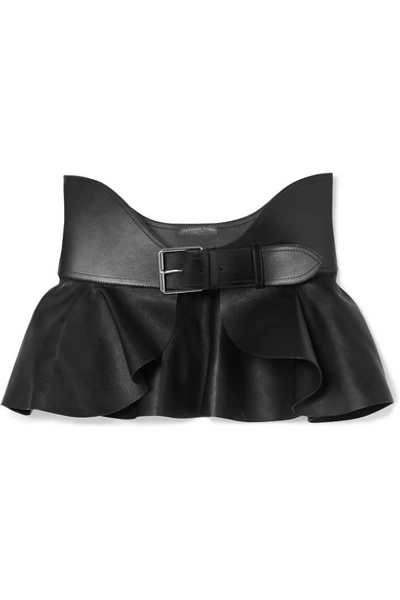 Shop Alexander Mcqueen Ruffled Leather Waist Belt In Black