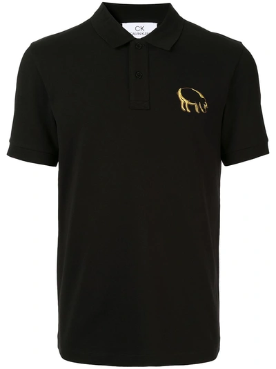 Shop Ck Calvin Klein Pig Motif Polo Shirt In Black