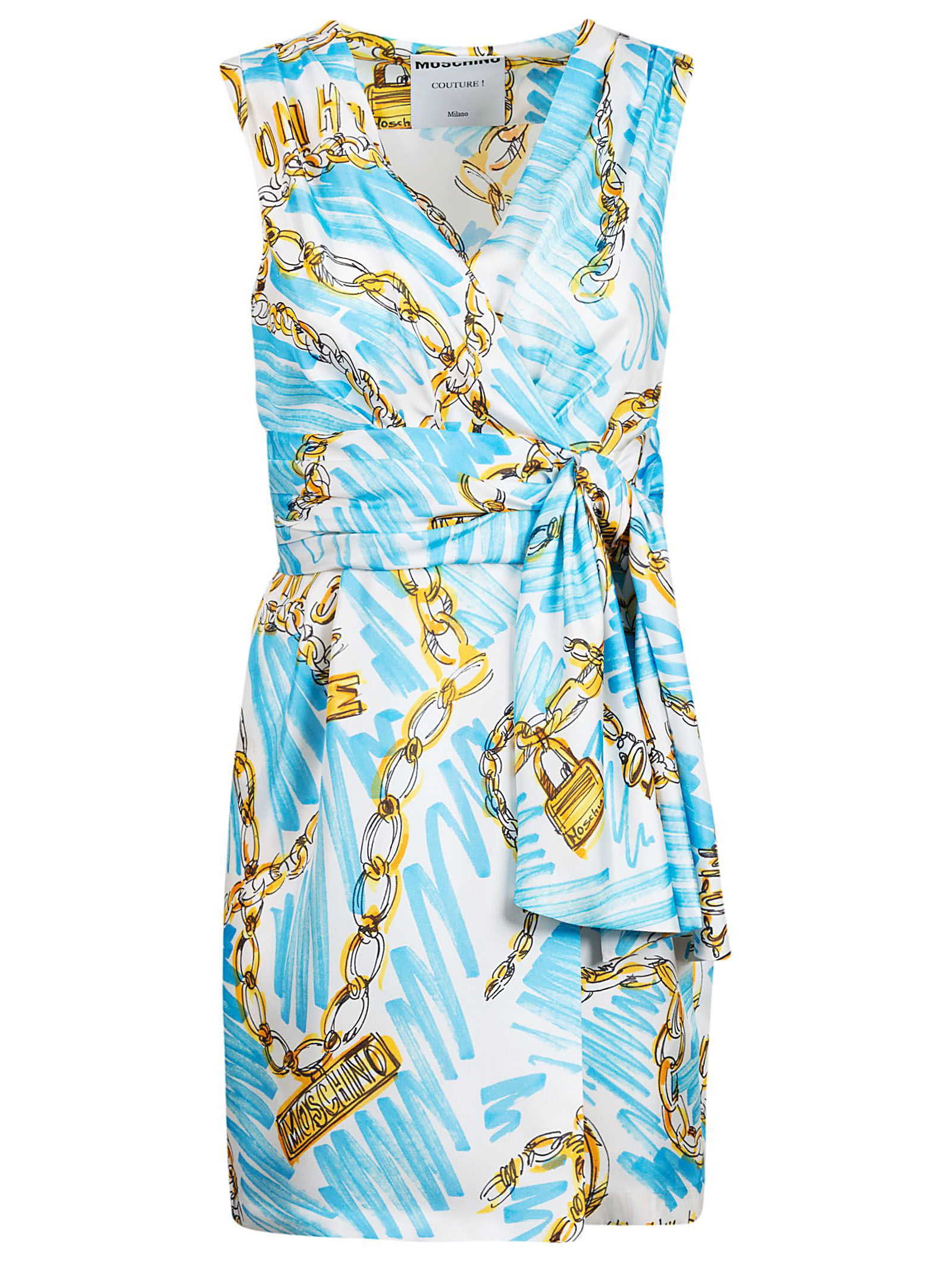 Moschino Chain Print Light Blue Silk Dress ModeSens