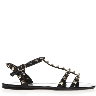 Shop Valentino Black Rubber Rockstud Sandal