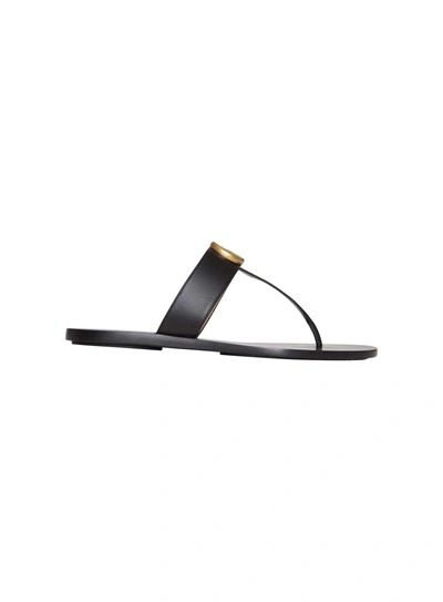 Shop Gucci Leather Thong Sandal With Double G In Black In Nero