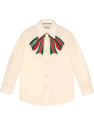 Shop Gucci Poplin Shirt With  Stripe Bow - White