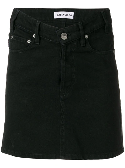 Shop Balenciaga Fitted Denim Skirt - Black