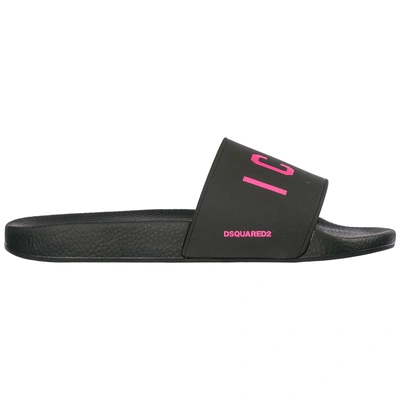 Shop Dsquared2 Men's Slippers Sandals Rubber  Icon In Black